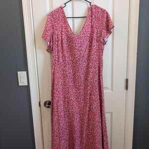 Floral Pink V-Neck Dress